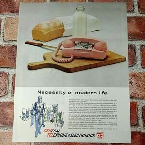 General Telephone Necessity Modern Life Pink Rotary Phone Vtg 1961 PRINT‎ AD